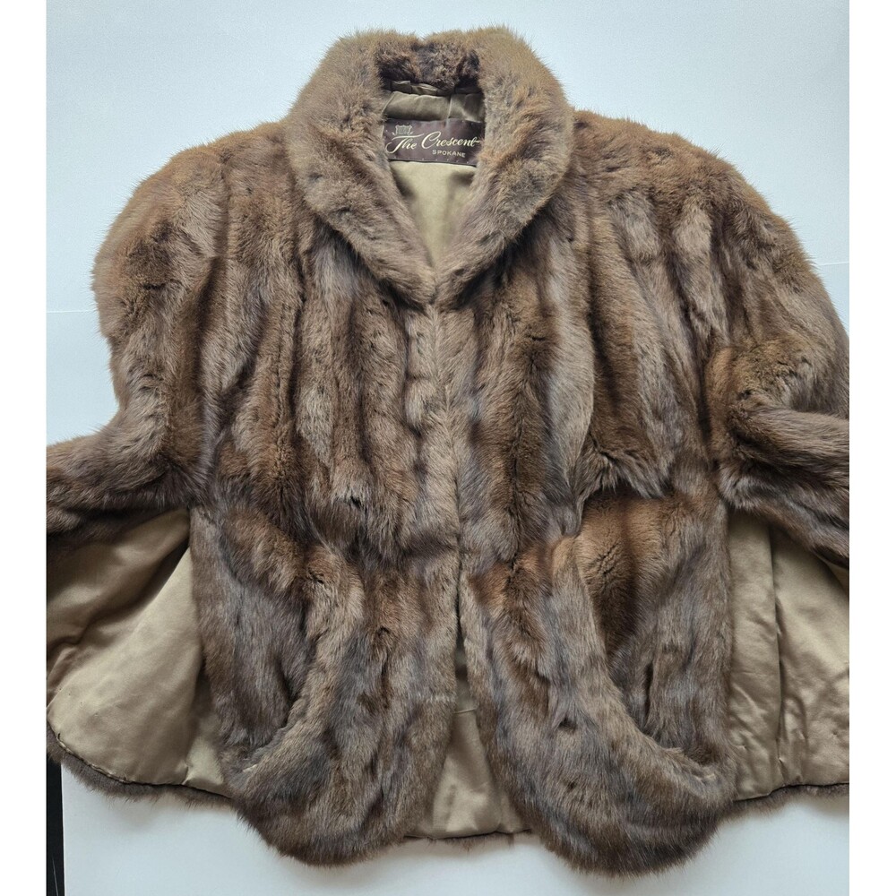 Vintage brown genuine mink? fur‎ cape/wrap/shawl with "sleeves" and pockets